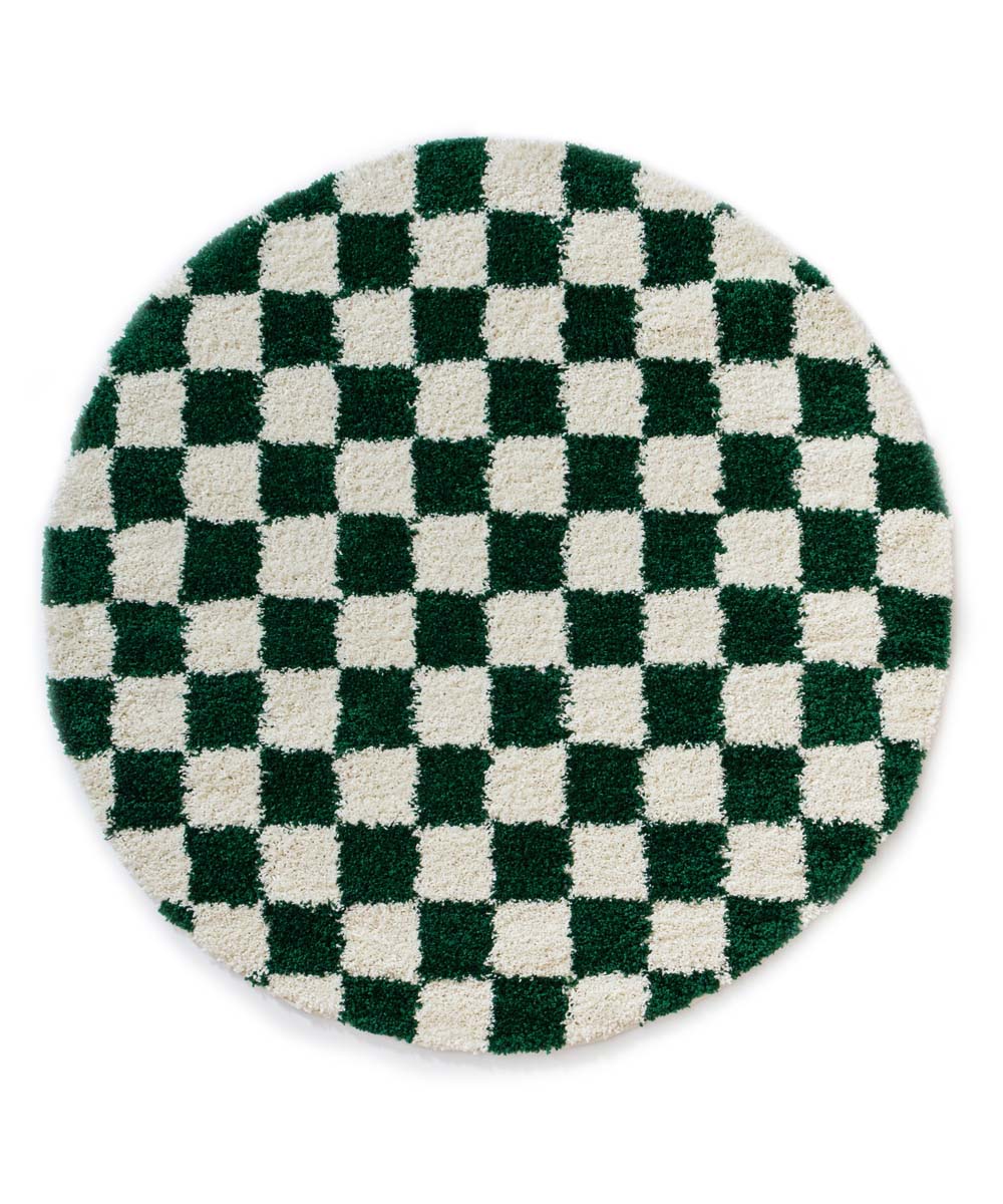 Rond checkerboard vloerkleed - Check ivoor/jade - overzicht Rond checkerboard vloerkleed - Check ivoor/jade - overzicht