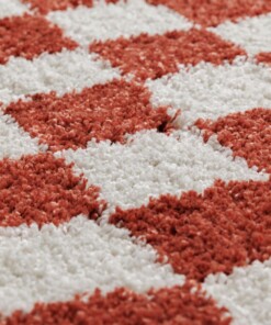 Checkerboard vloerkleed - Check ivoor/koraal - close up