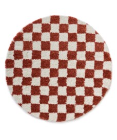 Rond checkerboard vloerkleed - Check ivoor/koraal - overzicht, thumbnail