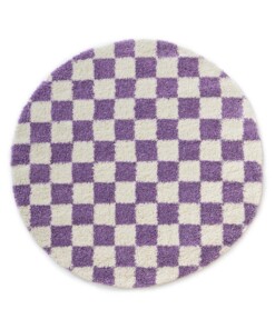 Rond checkerboard vloerkleed - Check ivoor/lila - overzicht