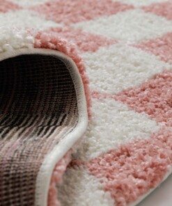 Rond checkerboard vloerkleed - Check ivoor/roze - close up, thumbnail Rond checkerboard vloerkleed - Check ivoor/roze - close up, thumbnail