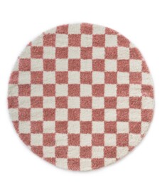 Rond checkerboard vloerkleed - Check ivoor/roze - overzicht, thumbnail