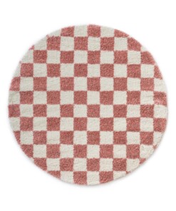 Rond checkerboard vloerkleed - Check ivoor/roze - overzicht