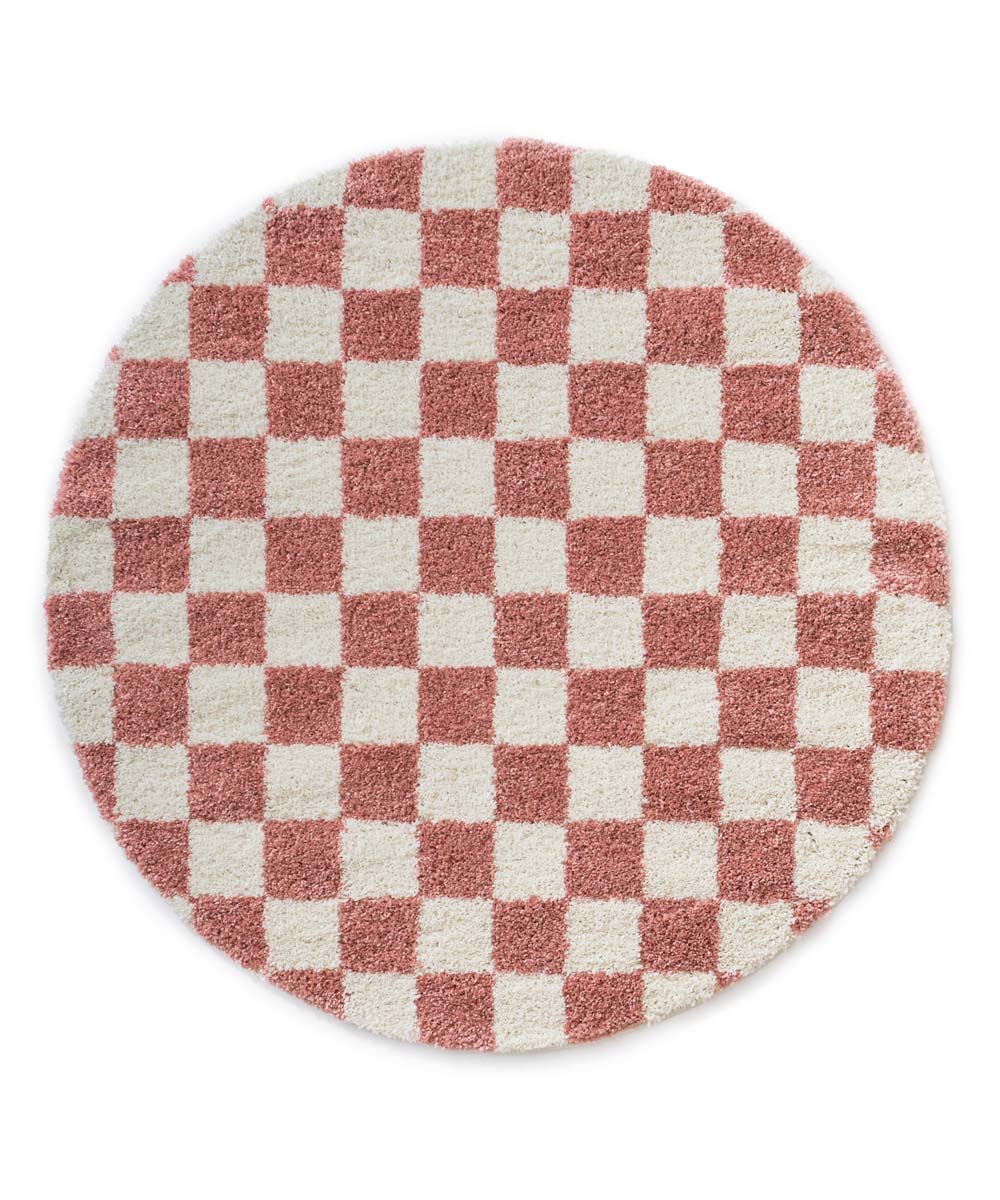 Rond checkerboard vloerkleed - Check ivoor/roze - overzicht Rond checkerboard vloerkleed - Check ivoor/roze - overzicht