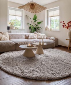 Rond hoogpolig vloerkleed - Cozy Shaggy - beige - sfeer