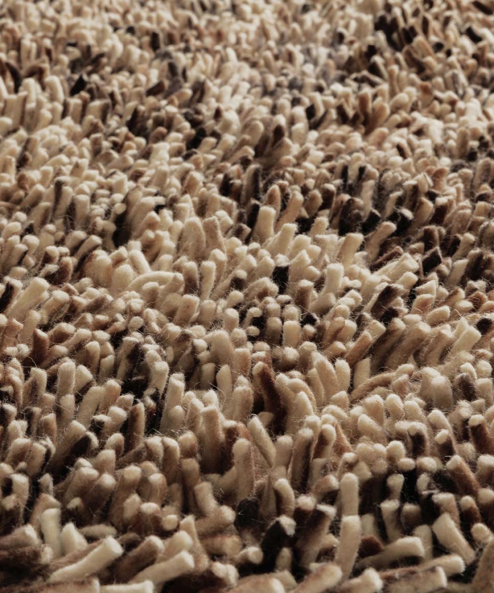 Rond wollen vloerkleed - Aurelia crème/bruin - close up Rond wollen vloerkleed - Aurelia crème/bruin - close up