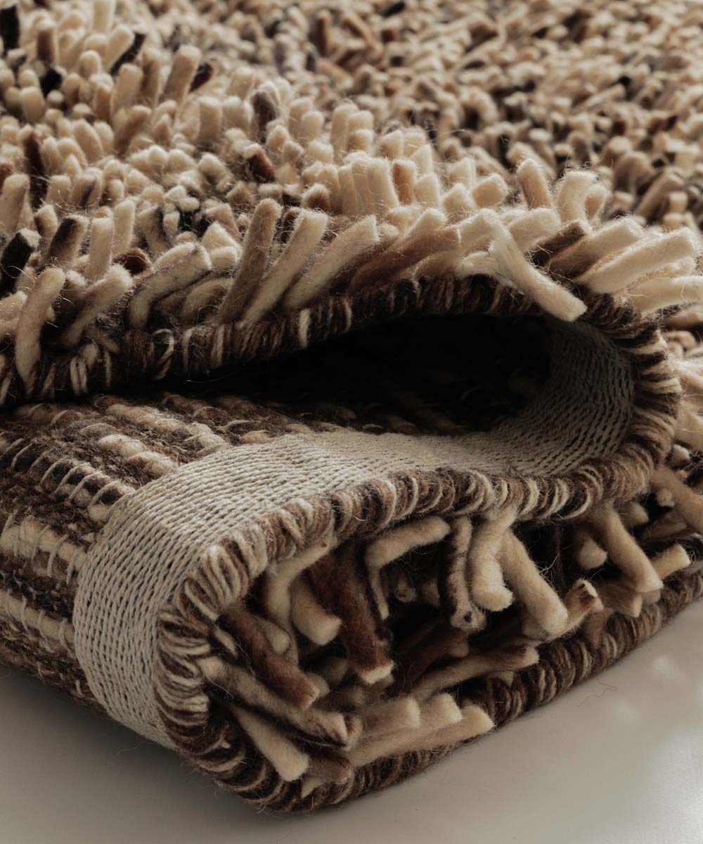 Rond wollen vloerkleed - Aurelia crème/bruin - close up Rond wollen vloerkleed - Aurelia crème/bruin - close up