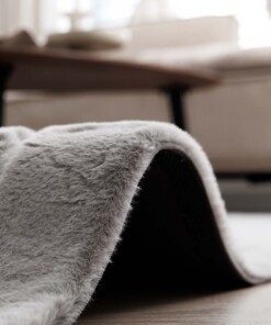 Fluffy vloerkleed - Carvy lichtgrijs - close up, thumbnail