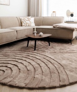 Fluffy vloerkleed rond - Carvy taupe - sfeer