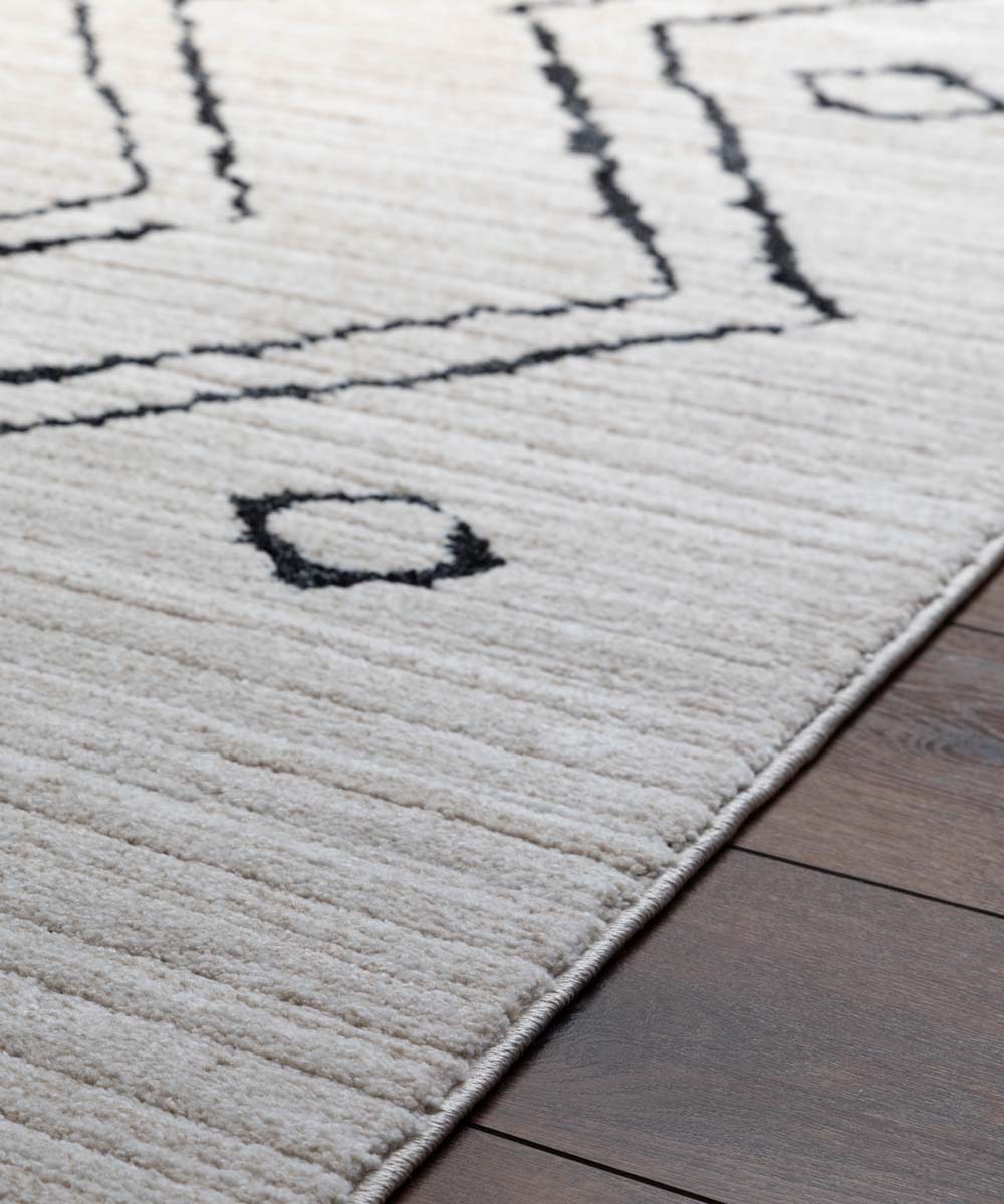 Berber vloerkleed Beni Ouarain Bahij - crème/zwart - close up Berber vloerkleed Beni Ouarain Bahij - crème/zwart - close up