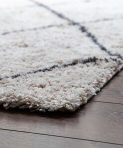 Vierkant hoogpolig vloerkleed geruit Artisan - wit/grijs - close up, thumbnail