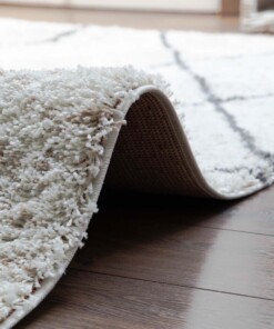 Vierkant hoogpolig vloerkleed geruit Artisan - wit/grijs - close up, thumbnail