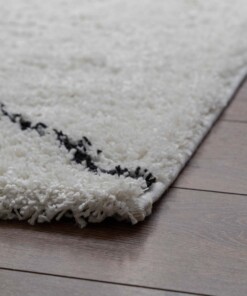 Hoogpolig vloerkleed ruit Artisan - wit/zwart - close up, thumbnail