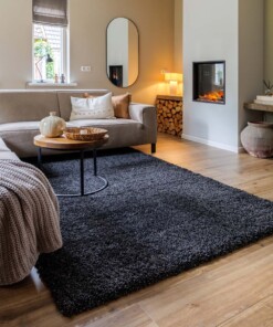 Hoogpolig vloerkleed shaggy Grand effen - antraciet - sfeer