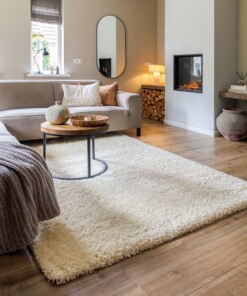 Hoogpolig vloerkleed shaggy Grand effen - crème - sfeer