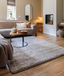 Hoogpolig vloerkleed shaggy Grand effen - lichtgrijs - sfeer