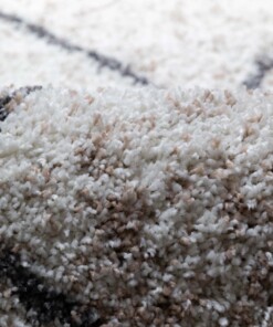 Rond hoogpolig vloerkleed geruit Artisan - wit/grijs - close up, thumbnail