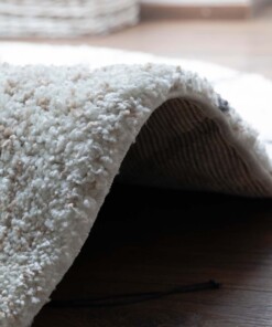 Rond hoogpolig vloerkleed geruit Artisan - wit/grijs - close up, thumbnail