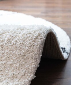 Rond hoogpolig vloerkleed ruit Artisan - wit/zwart - close up, thumbnail