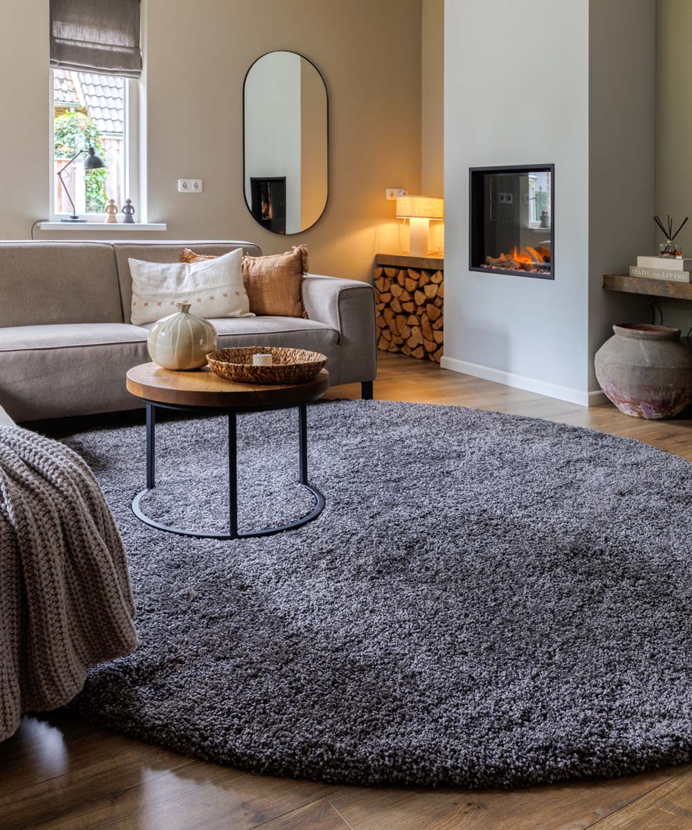 Rond hoogpolig vloerkleed shaggy Grand effen - donkergrijs - sfeer Rond hoogpolig vloerkleed shaggy Grand effen - donkergrijs - sfeer