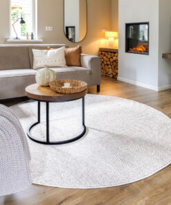 Rond laagpolig vloerkleed - Loom zilver - sfeer