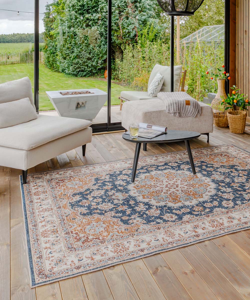 Vintage buitenkleed - Valenca Nova goud/blauw - sfeer Vintage buitenkleed - Valenca Nova goud/blauw - sfeer