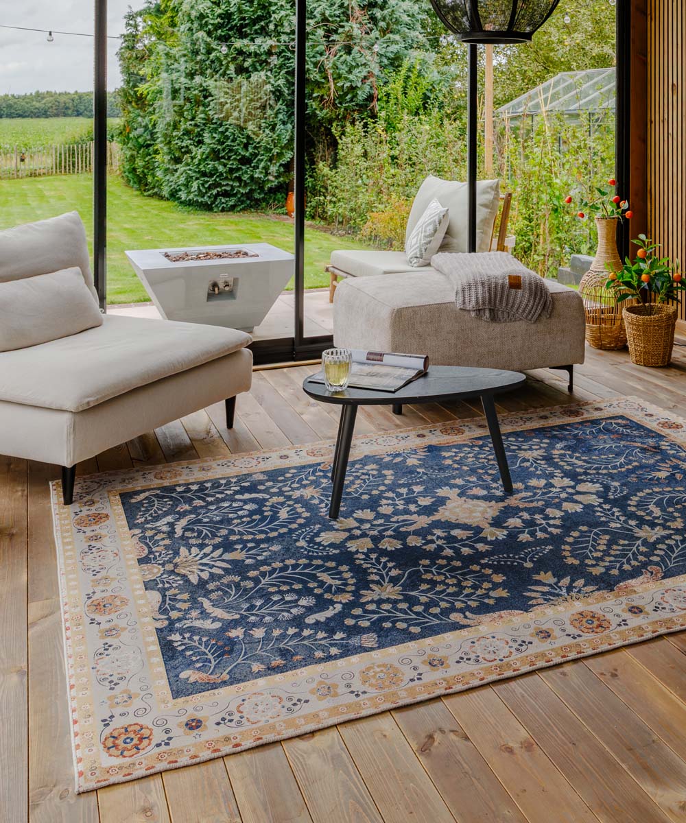 Vintage buitenkleed - Valenca Sera donkerblauw - sfeer Vintage buitenkleed - Valenca Sera donkerblauw - sfeer