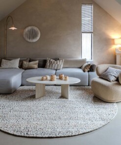Rond wollen vloerkleed - Bergull ivoor/grijs - sfeer