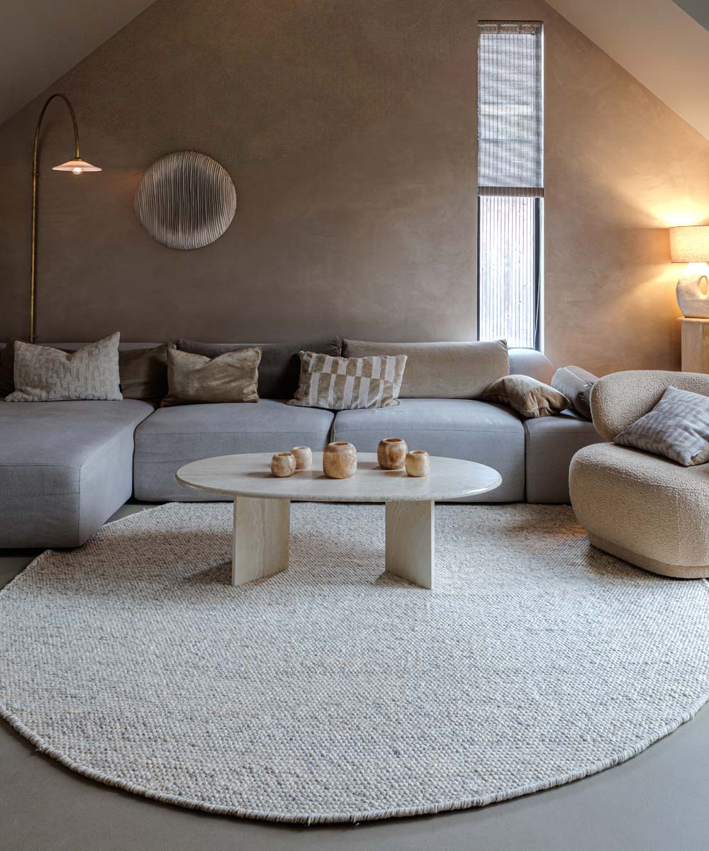 Rond wollen vloerkleed - Silvull beige - sfeer Rond wollen vloerkleed - Silvull beige - sfeer