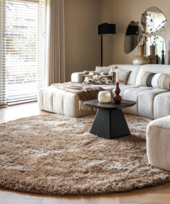 Rond shaggy vloerkleed - Meadow beige - sfeer