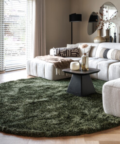 Rond shaggy vloerkleed - Meadow olijfgroen - sfeer, thumbnail