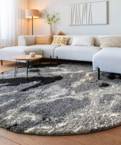 Rond hoogpolig vloerkleed Marble Artisan - grijs - sfeer
