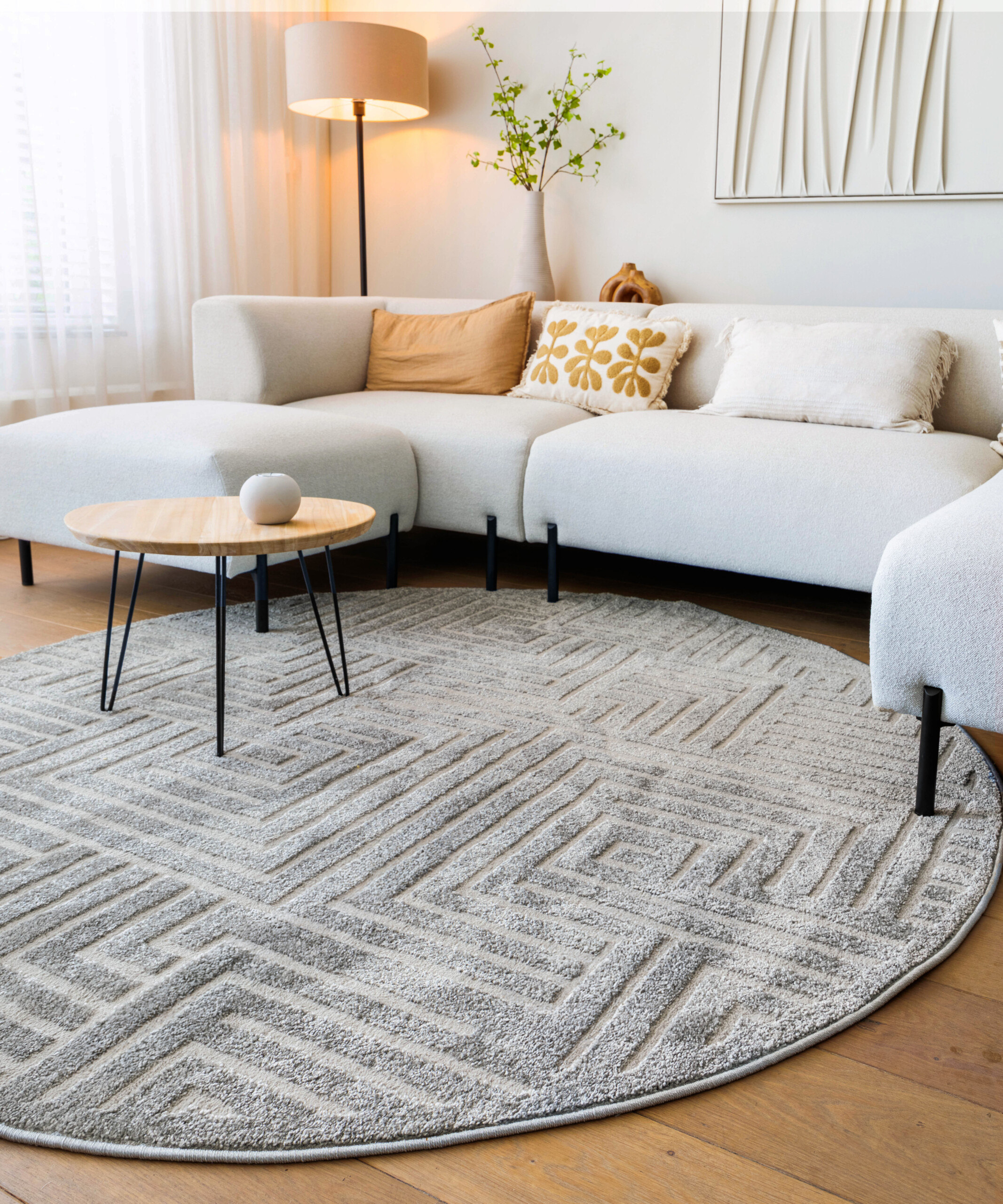 Rond vloerkleed Scandinavisch - Contour Gem grijs - sfeer Rond vloerkleed Scandinavisch - Contour Gem grijs - sfeer