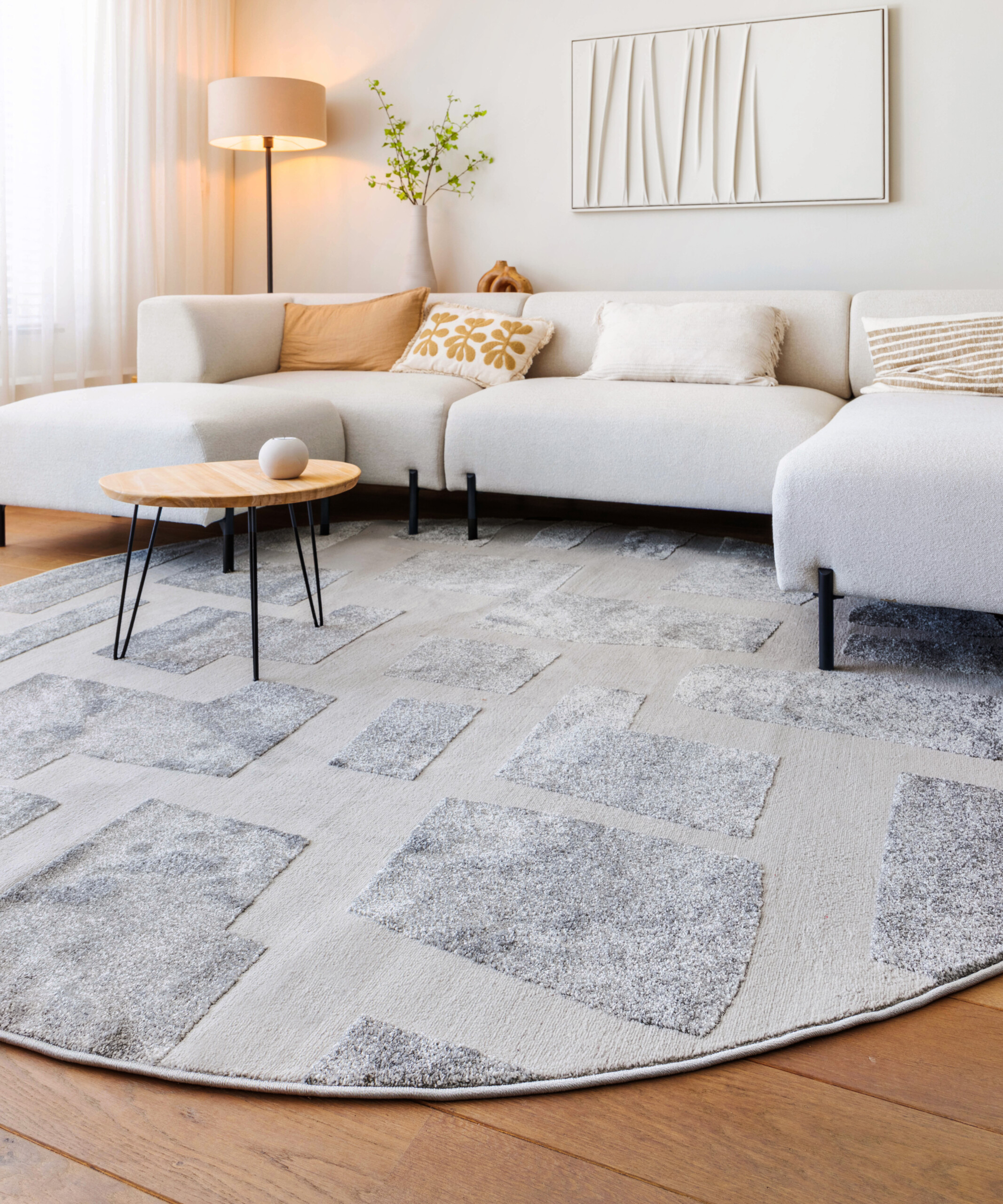 Rond vloerkleed Scandinavisch - Contour Stone grijs - sfeer Rond vloerkleed Scandinavisch - Contour Stone grijs - sfeer