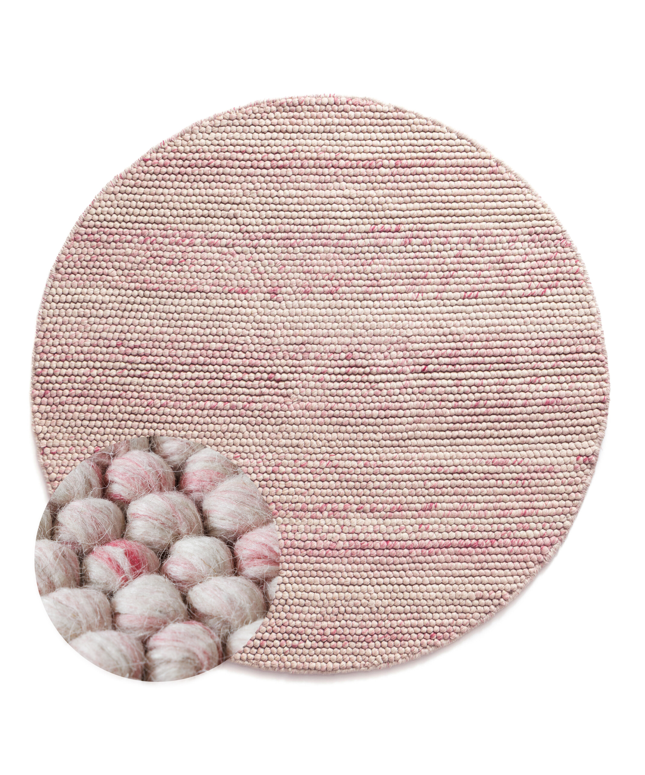 Rond wollen vloerkleed - Fjell crème/roze - overzicht Rond wollen vloerkleed - Fjell crème/roze - overzicht