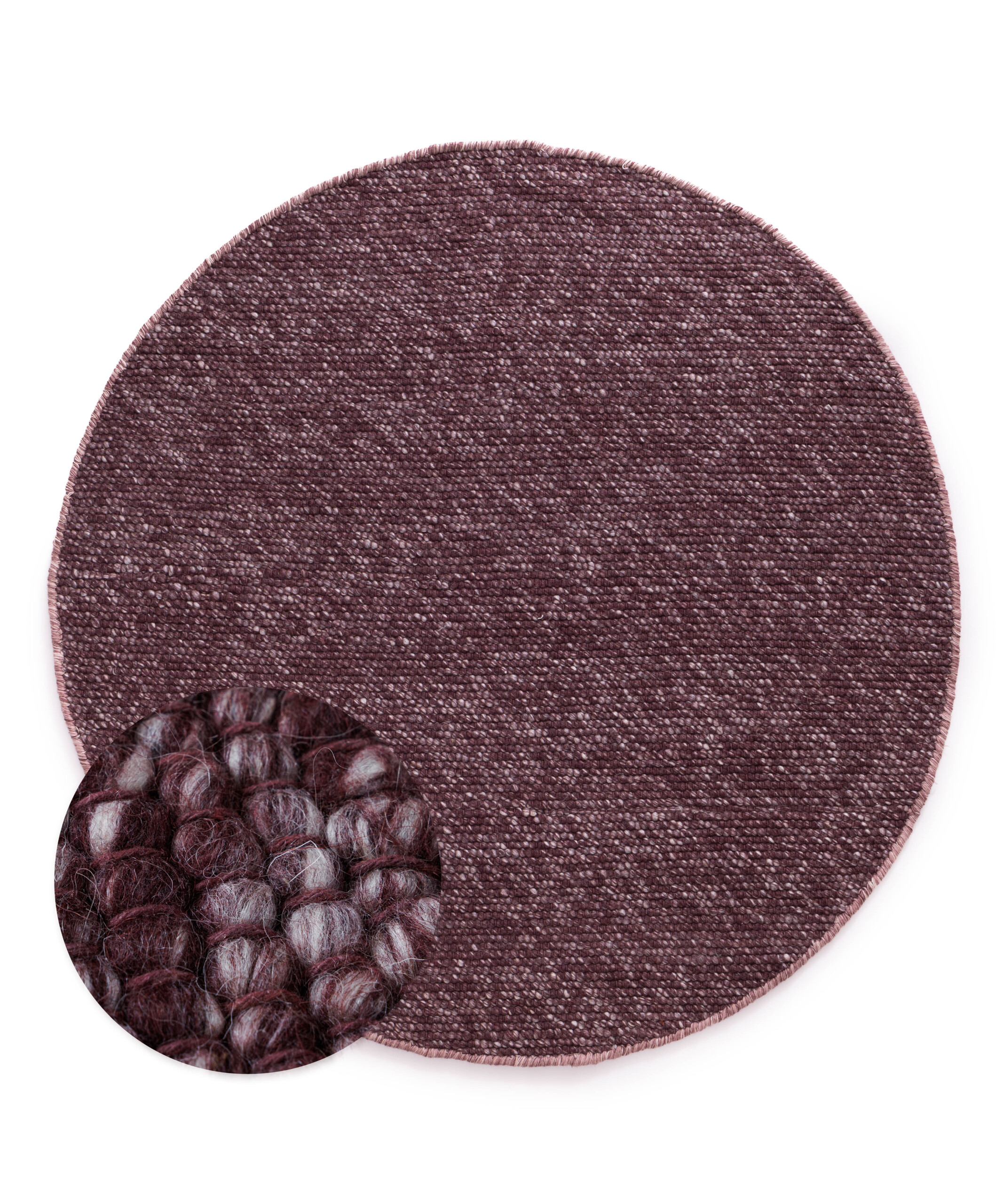 Rond wollen vloerkleed - Silvull bordeauxrood - overzicht Rond wollen vloerkleed - Silvull bordeauxrood - overzicht