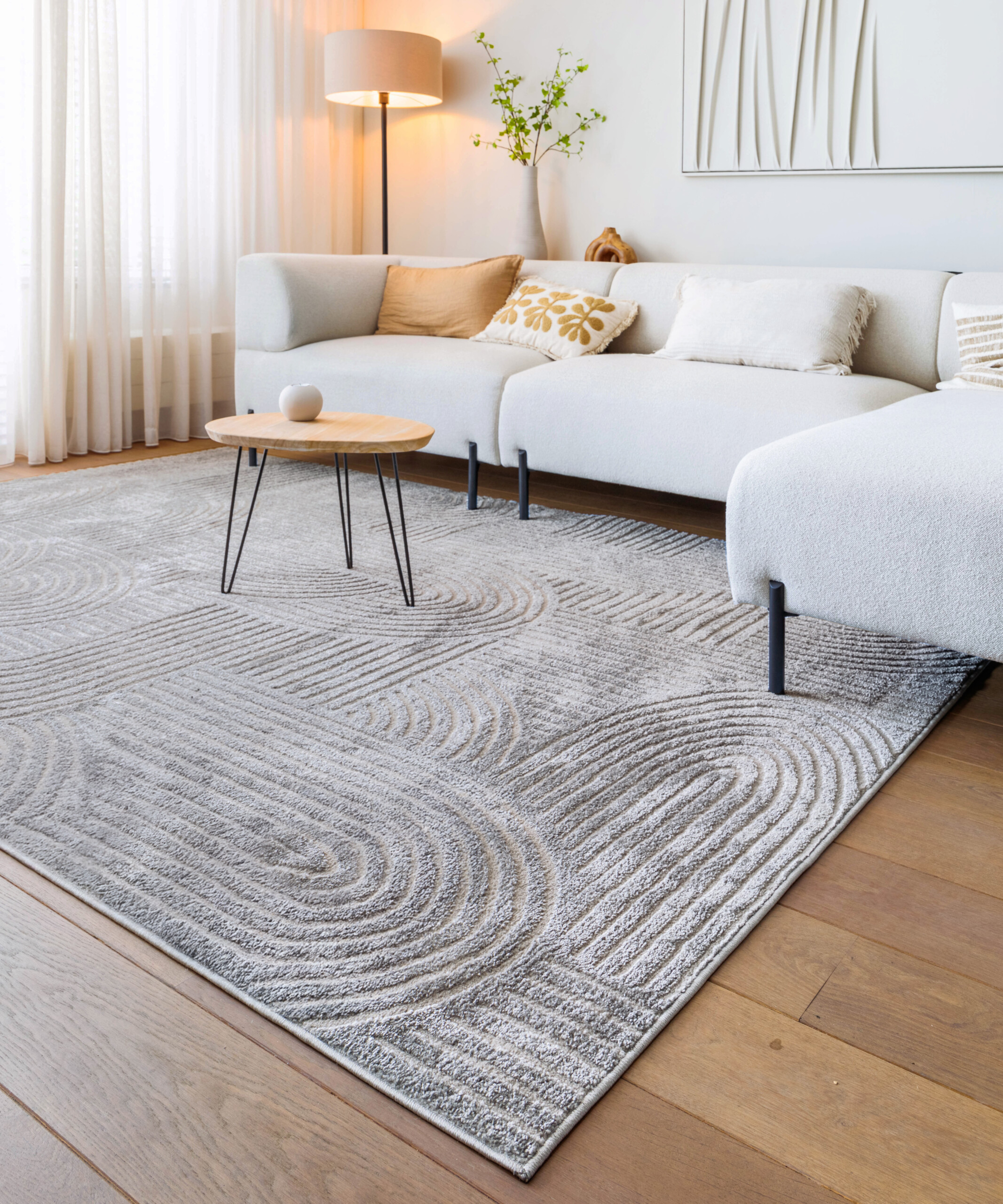 Scandinavisch vloerkleed - Contour Bend grijs - sfeer Scandinavisch vloerkleed - Contour Bend grijs - sfeer