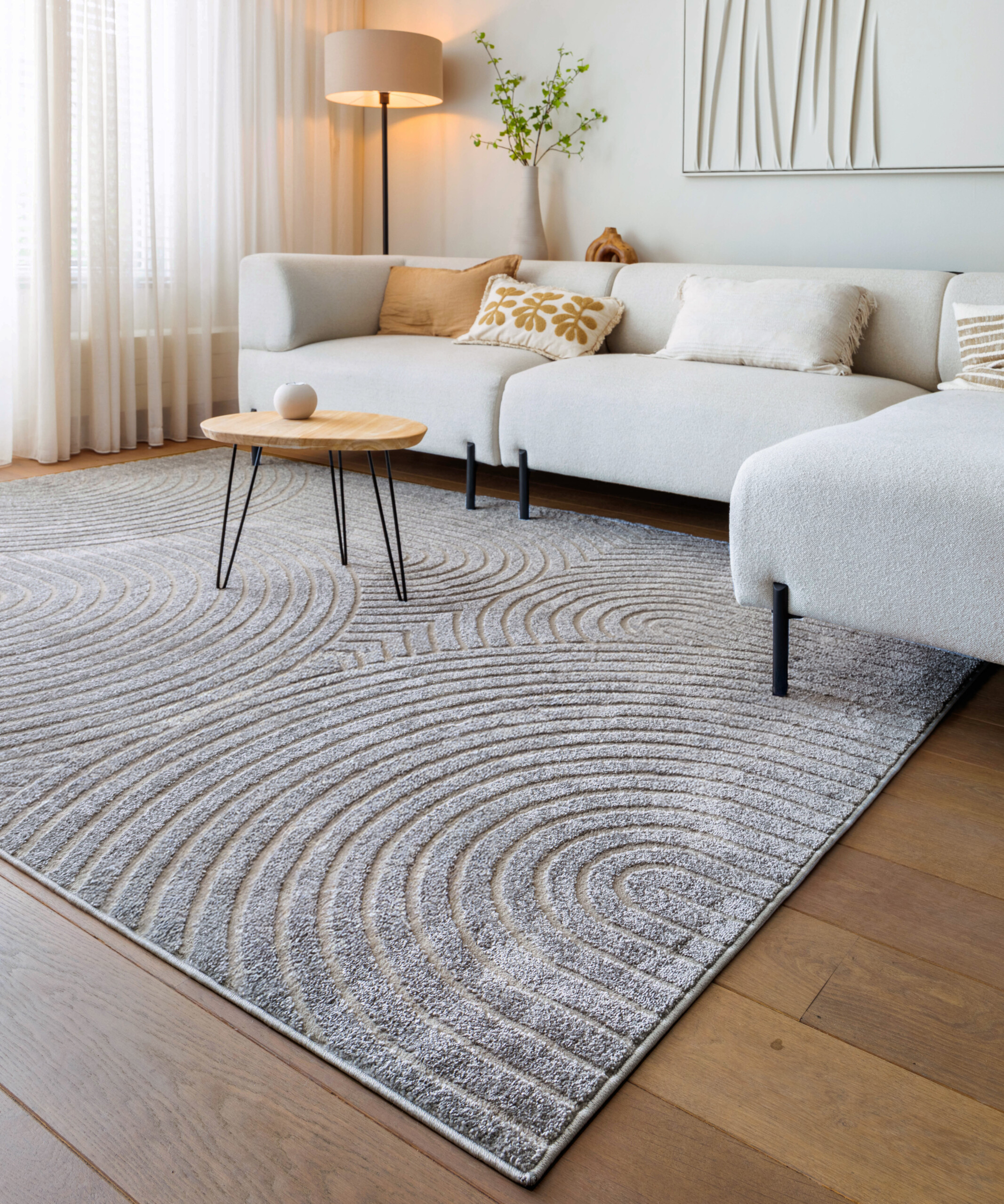 Scandinavisch vloerkleed - Contour Curve grijs - sfeer Scandinavisch vloerkleed - Contour Curve grijs - sfeer