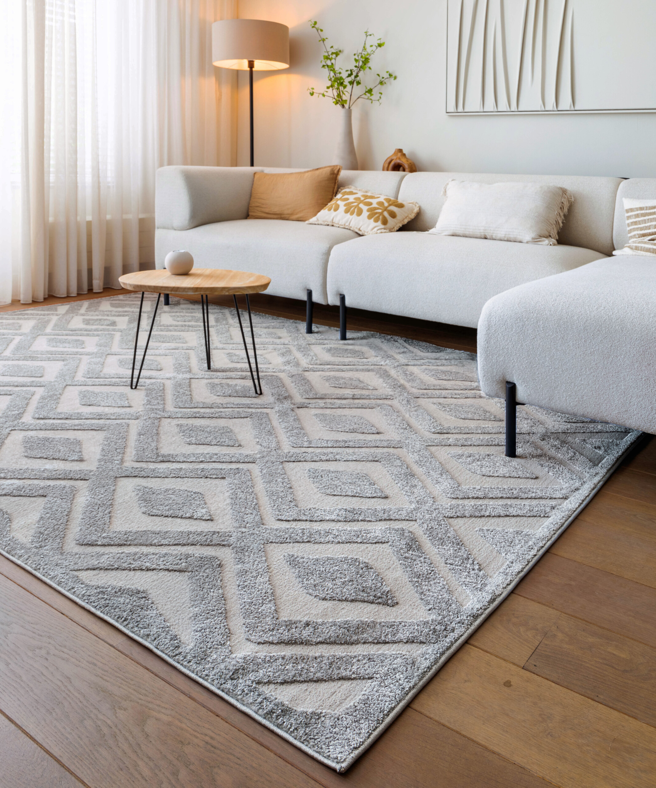 Scandinavisch vloerkleed - Contour Diamond grijs - sfeer Scandinavisch vloerkleed - Contour Diamond grijs - sfeer