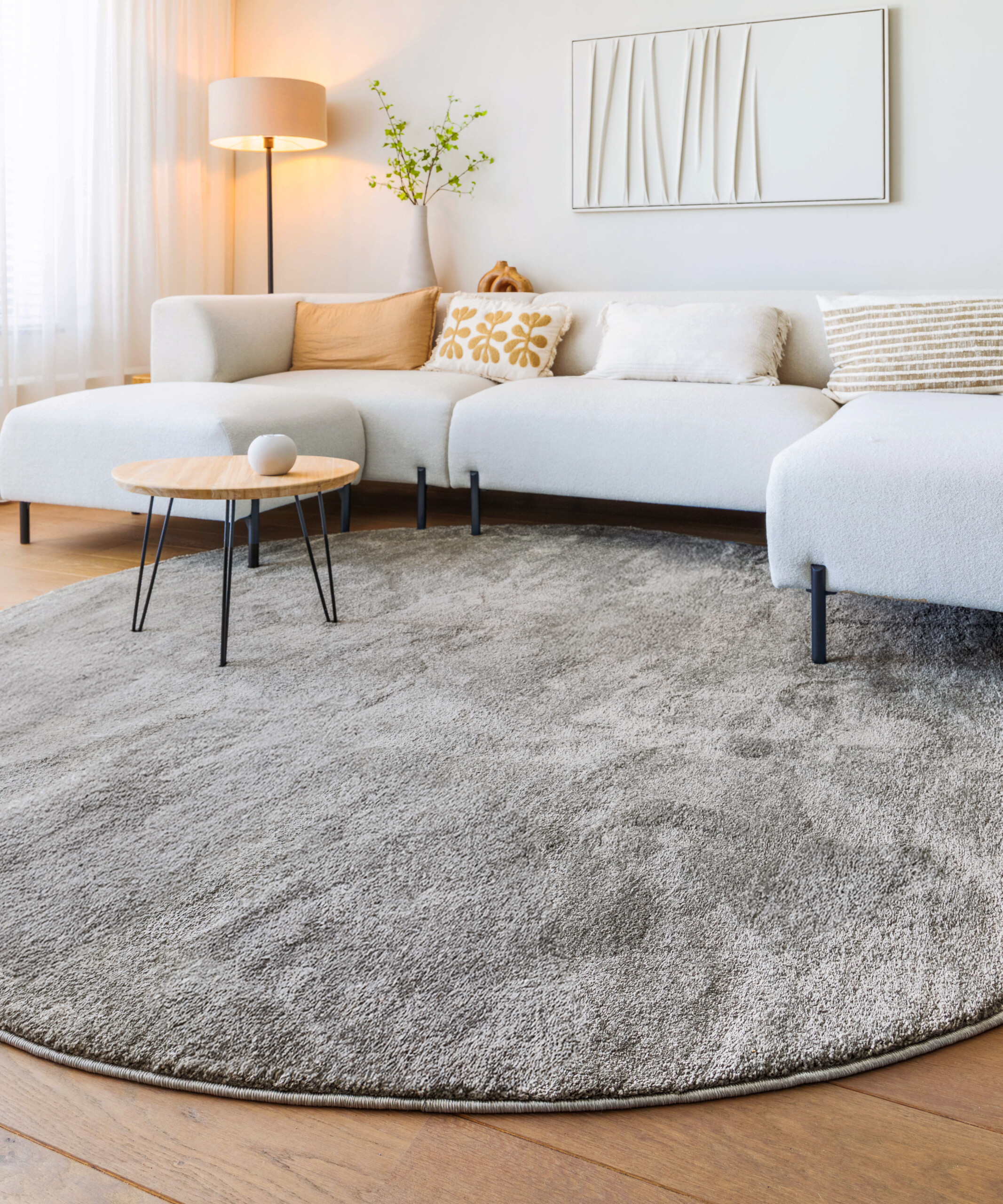 Velours vloerkleed rond - Flair grijs - sfeer Velours vloerkleed rond - Flair grijs - sfeer