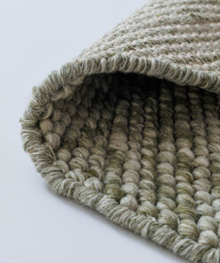 Rond wollen vloerkleed - Løkke olijfgroen - close up, thumbnail Rond wollen vloerkleed - Løkke olijfgroen - close up, thumbnail