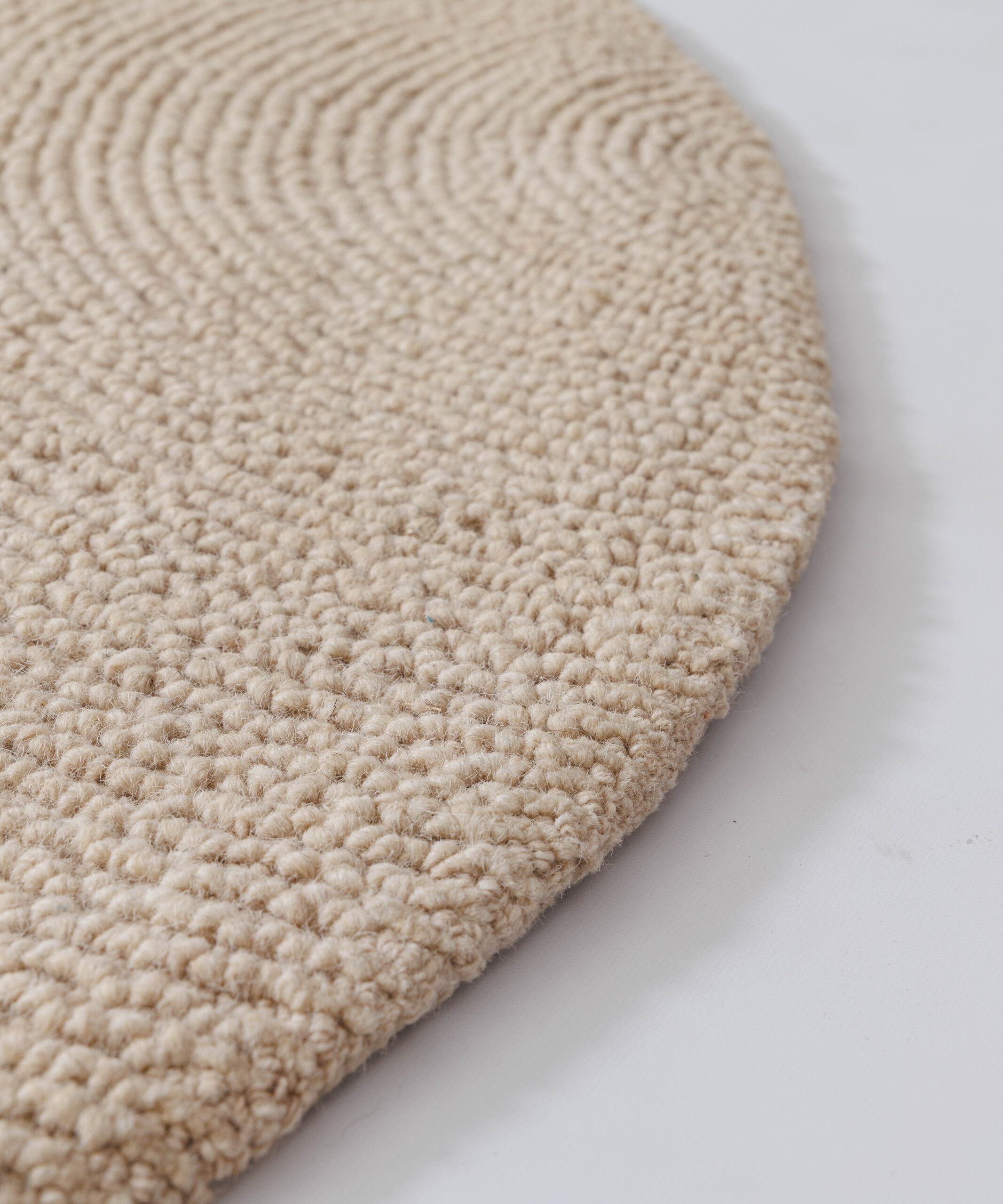 Rond wollen vloerkleed - Tvist licht beige - close up Rond wollen vloerkleed - Tvist licht beige - close up